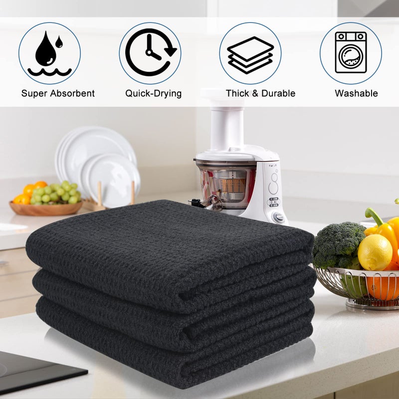 VIVOTE Microfiber Kitchen Dish Towels Waffle Weave Super Soft & Absorbent Tea Towels, Dish Cloths for Kitchen 3 Pack Black 16 x 22 Inch - Image 4